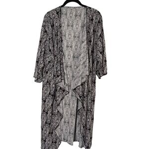 Simply Comfortable Women's‎ Black White Geometric Duster Kimono Size L
